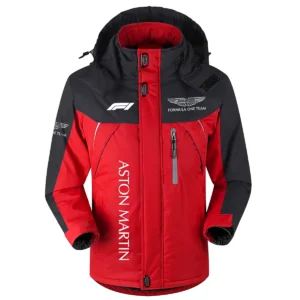 Aston Martin F1 Team Exclusive Logo Outdoor Plush Charging Suit Waterproof Windproof Jacket Detachable Hood BLF130525A1AM - Red