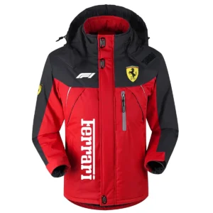 Ferrari F1 Team Exclusive Logo Outdoor Plush Charging Suit Waterproof Windproof Jacket Detachable Hood BLF130525A1FRR - Red