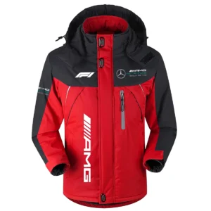 Mercedes F1 Team Exclusive Logo Outdoor Plush Charging Suit Waterproof Windproof Jacket Detachable Hood BLF130525A1MER - Red