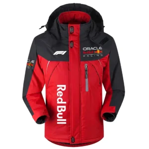 Red Bull Racing F1 Team Exclusive Logo Outdoor Plush Charging Suit Waterproof Windproof Jacket Detachable Hood BLF130525A1RBR - Red