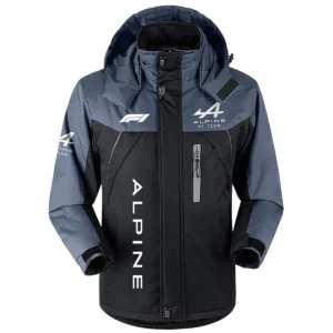 Alpine F1 Team Exclusive Logo Outdoor Plush Charging Suit Waterproof Windproof Jacket Detachable Hood BLF130525A1ALP - Black