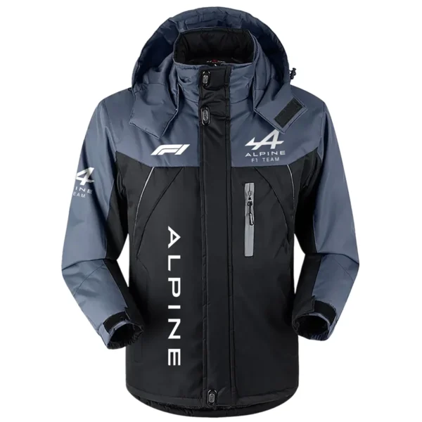 Alpine F1 Team Exclusive Logo Outdoor Plush Charging Suit Waterproof Windproof Jacket Detachable Hood BLF130525A1ALP - Black