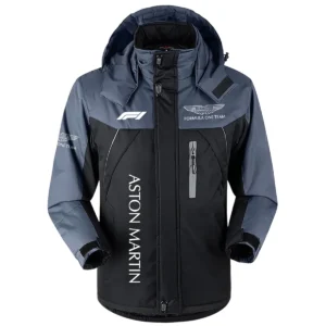 Aston Martin F1 Team Exclusive Logo Outdoor Plush Charging Suit Waterproof Windproof Jacket Detachable Hood BLF130525A1AM - Black