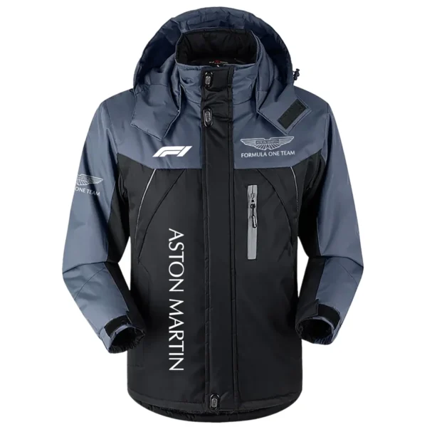 Aston Martin F1 Team Exclusive Logo Outdoor Plush Charging Suit Waterproof Windproof Jacket Detachable Hood BLF130525A1AM - Black