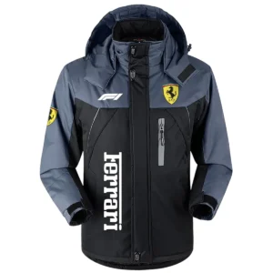 Ferrari F1 Team Exclusive Logo Outdoor Plush Charging Suit Waterproof Windproof Jacket Detachable Hood BLF130525A1FRR - Black