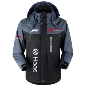 Haas F1 Team Exclusive Logo Outdoor Plush Charging Suit Waterproof Windproof Jacket Detachable Hood BLF130525A1HAAS - Black