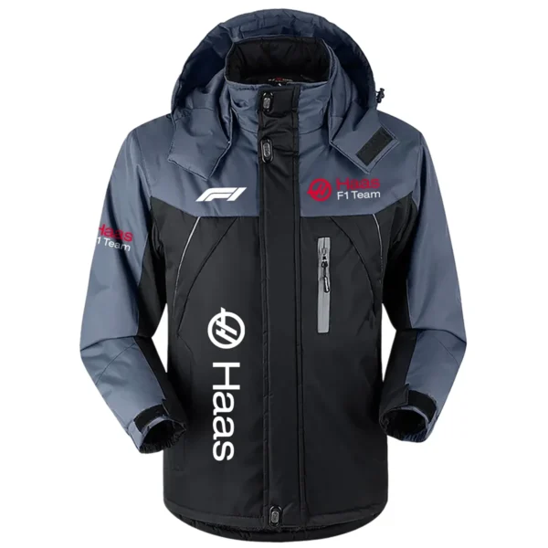 Haas F1 Team Exclusive Logo Outdoor Plush Charging Suit Waterproof Windproof Jacket Detachable Hood BLF130525A1HAAS - Black