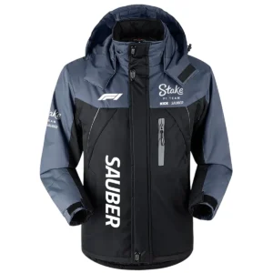 Kick Sauber F1 Team Exclusive Logo Outdoor Plush Charging Suit Waterproof Windproof Jacket Detachable Hood BLF130525A1KS - Black