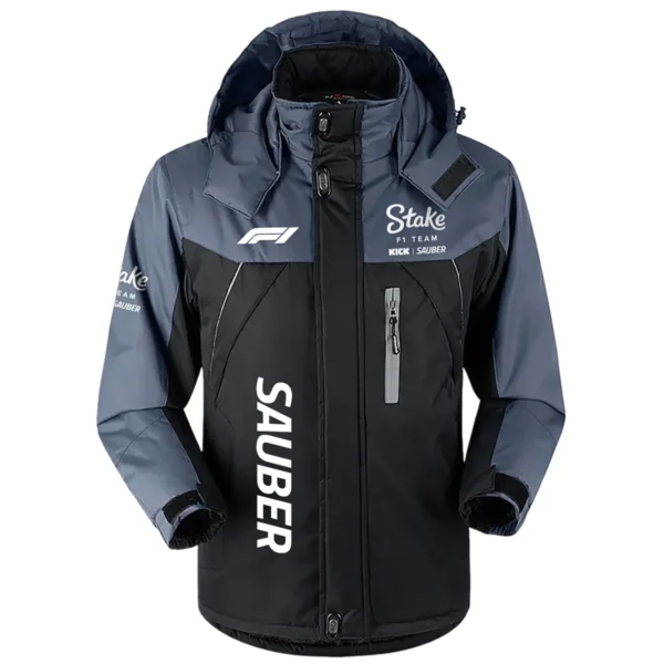Kick Sauber F1 Team Exclusive Logo Outdoor Plush Charging Suit Waterproof Windproof Jacket Detachable Hood BLF130525A1KS - Black