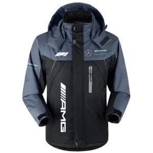 Mercedes F1 Team Exclusive Logo Outdoor Plush Charging Suit Waterproof Windproof Jacket Detachable Hood BLF130525A1MER - Black