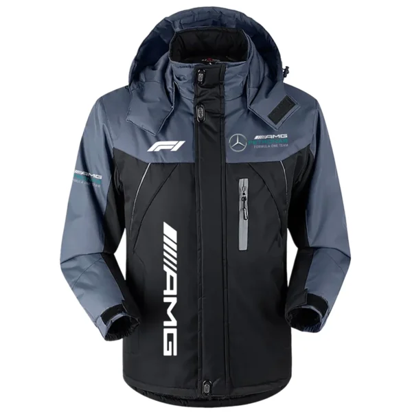 Mercedes F1 Team Exclusive Logo Outdoor Plush Charging Suit Waterproof Windproof Jacket Detachable Hood BLF130525A1MER - Black