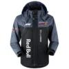 Red Bull Racing F1 Team Exclusive Logo Outdoor Plush Charging Suit Waterproof Windproof Jacket Detachable Hood BLF130525A1RBR - Black