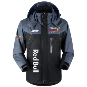 Red Bull Racing F1 Team Exclusive Logo Outdoor Plush Charging Suit Waterproof Windproof Jacket Detachable Hood BLF130525A1RBR - Black
