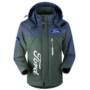 Ford Exclusive Logo Outdoor Plush Charging Suit Waterproof Windproof Jacket Detachable Hood BLC21525A1FRD1 - Dark Green