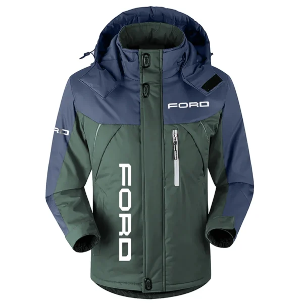 Ford Exclusive Logo Outdoor Plush Charging Suit Waterproof Windproof Jacket Detachable Hood BLC21525A1FRD2 - Dark Green