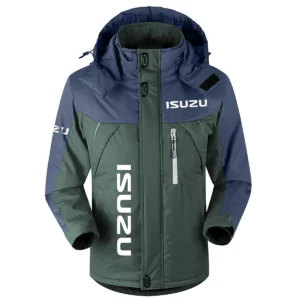 Isuzu Exclusive Logo Outdoor Plush Charging Suit Waterproof Windproof Jacket Detachable Hood BLC21525A1ISZ - Dark Green