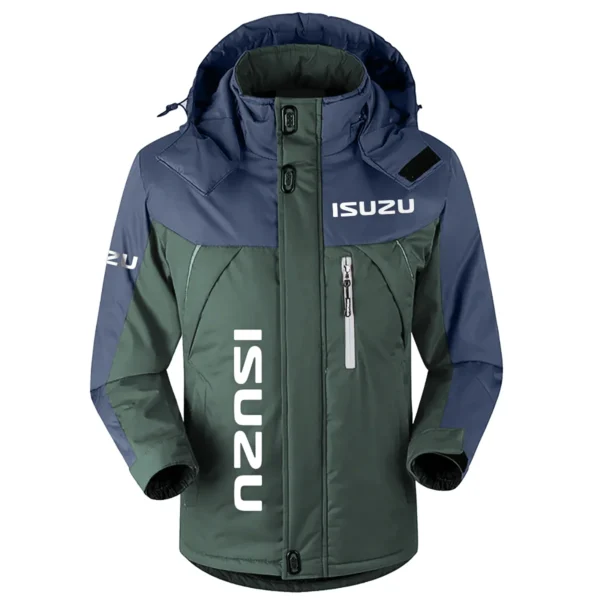 Isuzu Exclusive Logo Outdoor Plush Charging Suit Waterproof Windproof Jacket Detachable Hood BLC21525A1ISZ - Dark Green