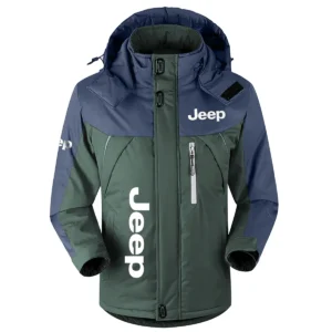 Jeep Exclusive Logo Outdoor Plush Charging Suit Waterproof Windproof Jacket Detachable Hood BLC21525A1JEEP - Dark Green