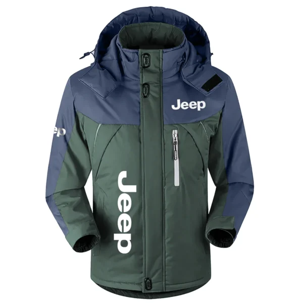 Jeep Exclusive Logo Outdoor Plush Charging Suit Waterproof Windproof Jacket Detachable Hood BLC21525A1JEEP - Dark Green