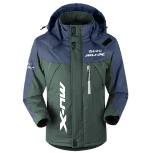 MU-X Exclusive Logo Outdoor Plush Charging Suit Waterproof Windproof Jacket Detachable Hood BLC21525A1MUX - Dark Green