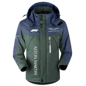 Aston Martin F1 Team Exclusive Logo Outdoor Plush Charging Suit Waterproof Windproof Jacket Detachable Hood BLF130525A1AM - Dark Green