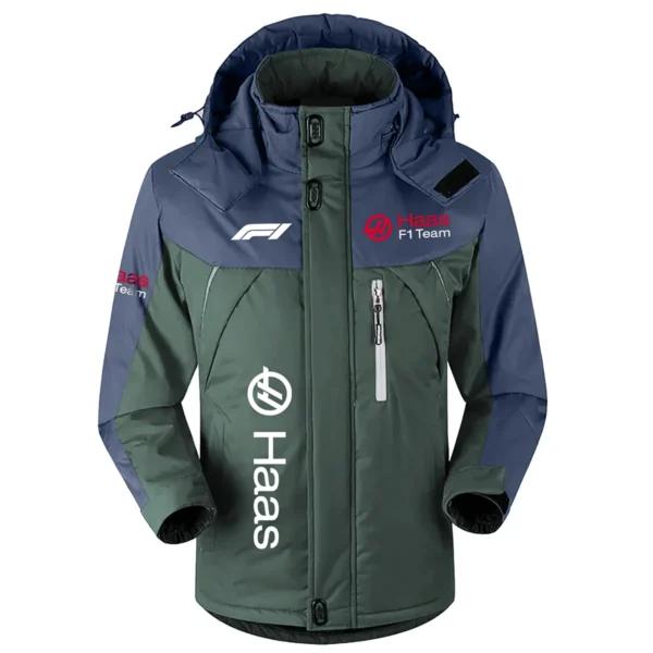 Haas F1 Team Exclusive Logo Outdoor Plush Charging Suit Waterproof Windproof Jacket Detachable Hood BLF130525A1HAAS - Dark Green