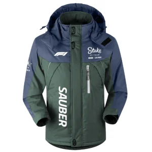 Kick Sauber F1 Team Exclusive Logo Outdoor Plush Charging Suit Waterproof Windproof Jacket Detachable Hood BLF130525A1KS - Dark Green