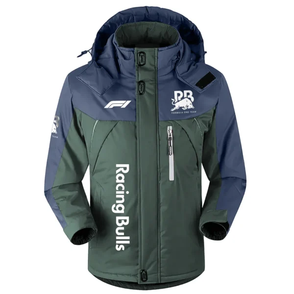 Racing Bulls F1 Team Exclusive Logo Outdoor Plush Charging Suit Waterproof Windproof Jacket Detachable Hood BLF130525A1RAC - Dark Green